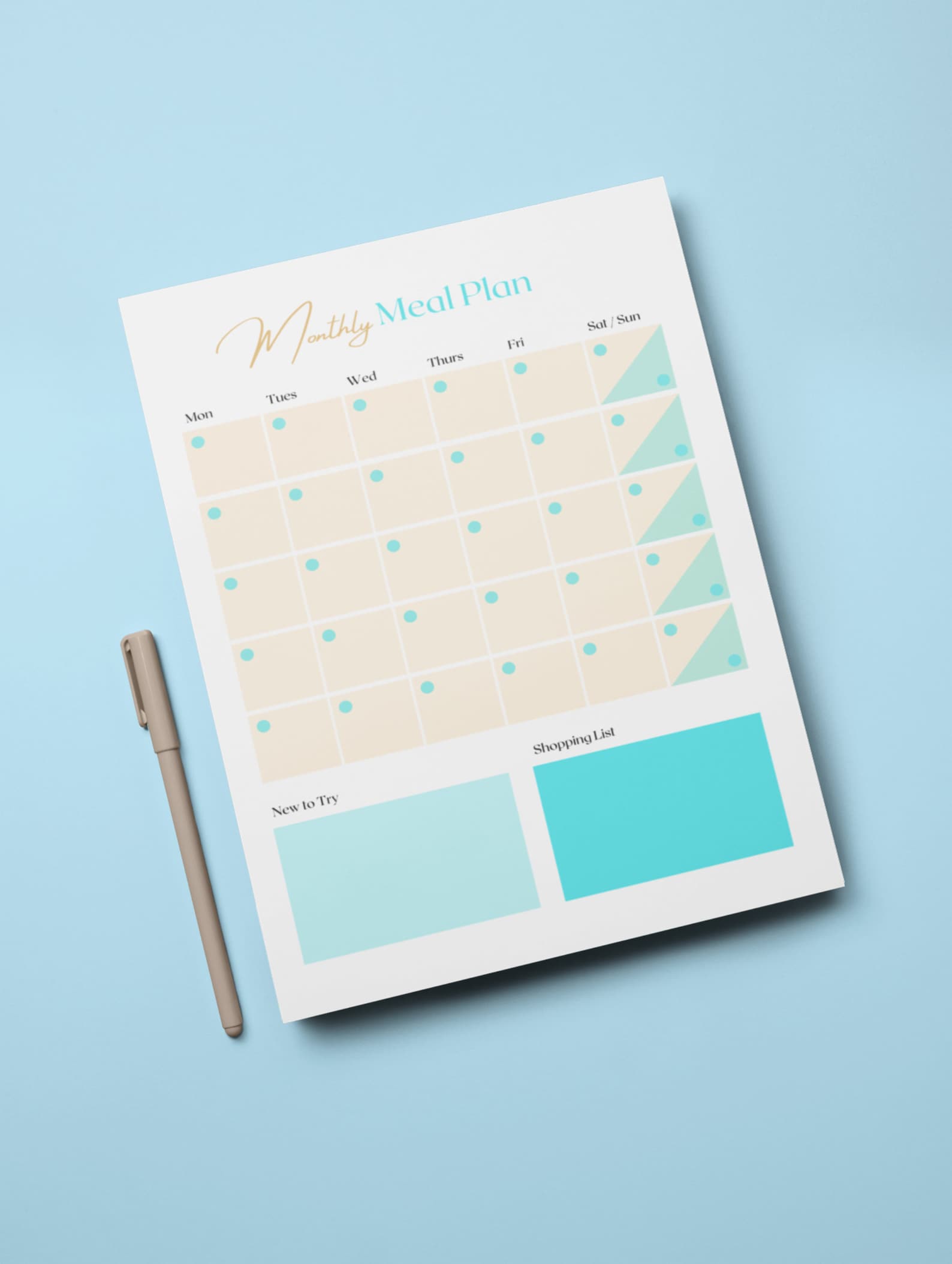 Monthly Meal Plan Template Instant Download Printable Insert