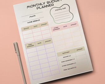 Monthly Budget Planner Template | Instant Download | Printable Insert | Personal Planner