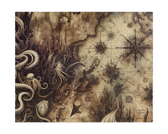 Puzzle, Nautical Old Map Artwork, Pirate Theme - 110/252/520/1014 Piece Jigsaw, Brain Teaser, Family Fun Game, Educational Toy, Gift Idea