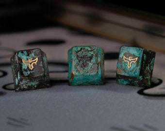 CadKey R1 Brass/Copper Keycap - Artisan Keycap - ESC Key - Forced Patina - Machined and Patina in house. CLS Keycap. Custom logo engraved.