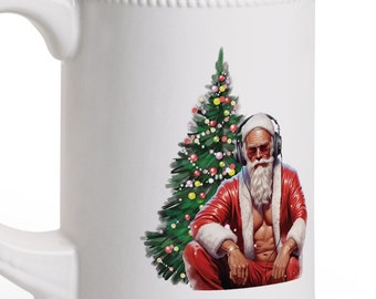 Santa Beer Stein Mug, Christmas Ceramic Mug, Beer Lover Gift