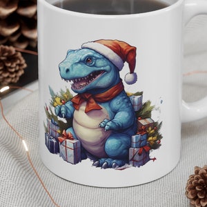Dinosaurier-Tasse, Weihnachtsgeschenk, Keramiktasse, niedliche Dinosaurier-Weihnachtstasse, Kaffeeliebhaber, Tee-Liebhaber, Dinosaurier-Weihnachtsmann, Dinosaurier-Liebhaber