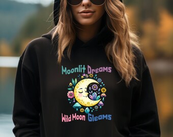 Hoodie met bloemenmoon: sweatshirt met hemelse maansikkel