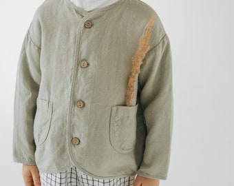 Boys Girls Oversized Sage Geen Linen Jacket Handmade in EU