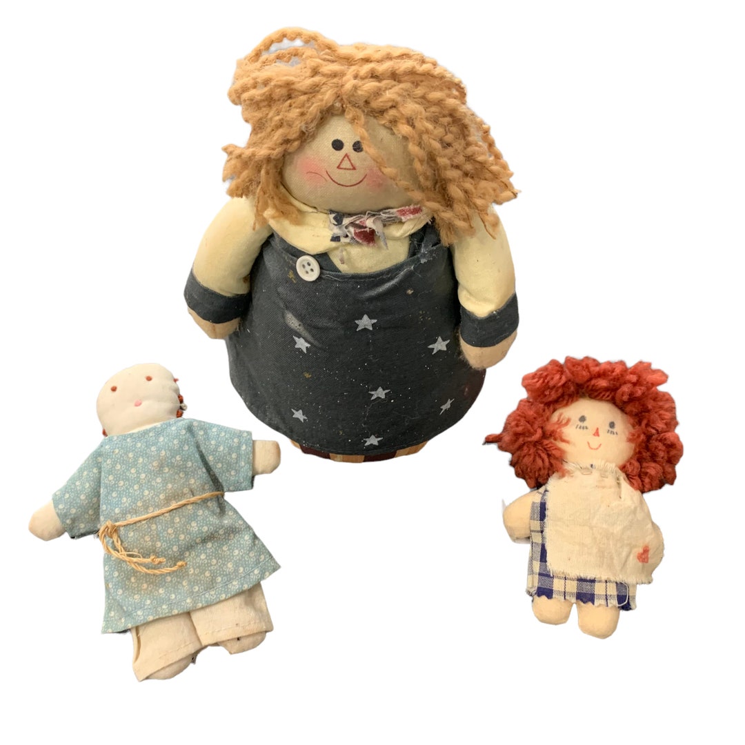 Vintage Lot of Three Folk Art Handmade Rag Dolls - Etsy