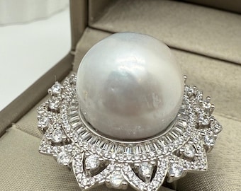 Certified Very RARE ENORMOUS 17.2mm Genuine Freshwater Pearl Statement Ring Sterling Silver Stamp S925