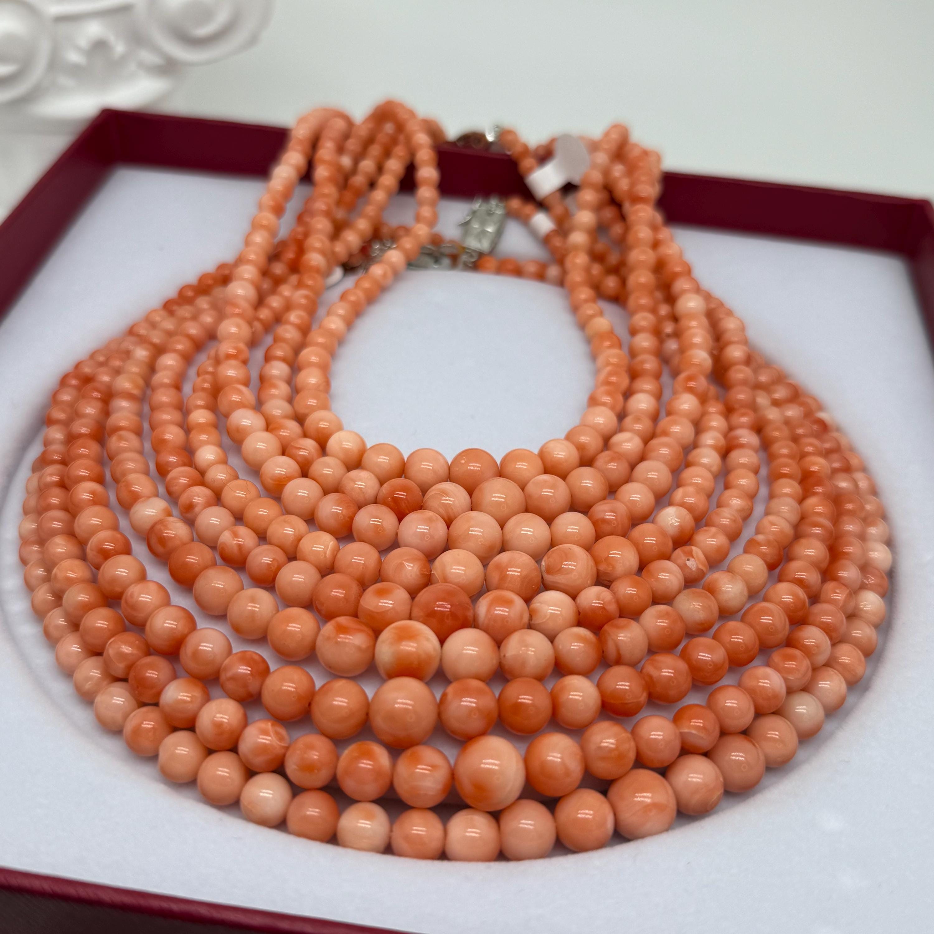 コーラルビーズネックレス 特別価格 未処理の貴重な8.5-9.5mmの本物の天然オーシャンエンジェル