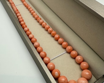 11mm Large Non-Treat Genuine Natural Pink Coral Bead Necklace Gradient Vintage Original Ornate Silver Floral Clasp Protection Healing Gift