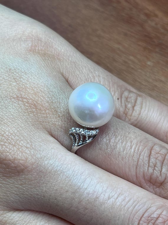 Énorme PERLE VÉRITABLE , ARGENT MASSIF, BELLE BAGUE ANCIENNE