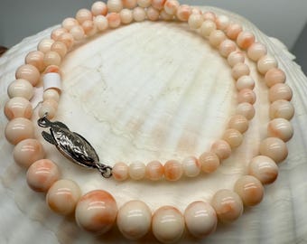9.2mm Non-Treat Genuine Natural Ocean Angel Skin Coral Bead Necklace Gradient Silver Fish Hook Clasp Protection Healing Gift Beautiful Blush