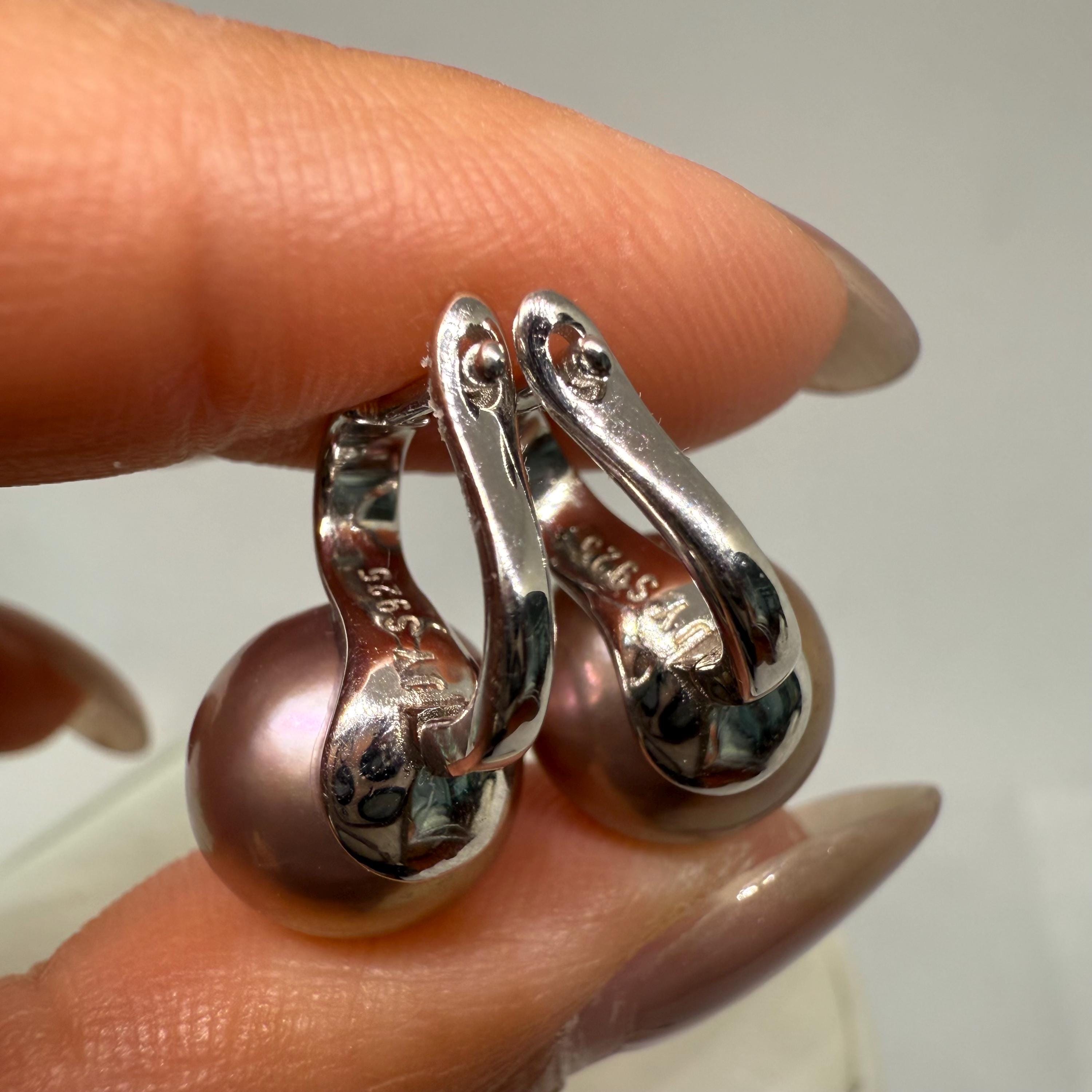 Orecchini Perle Viola Donna Ragazza Naturali D'acqua Dolce Coltivate Orecchino Argento 925 Perla Naturale 8-8.5MM - Foto 8