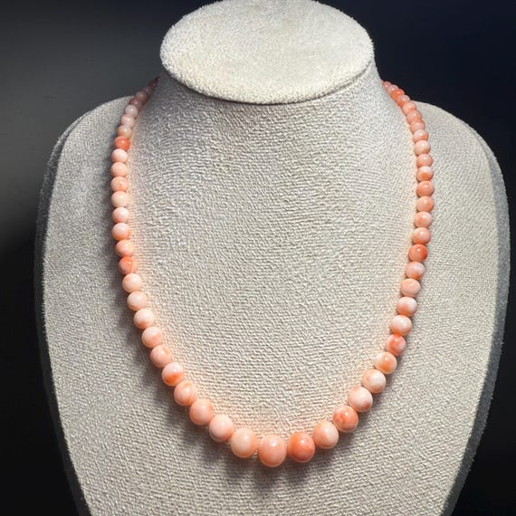 Certified 8.5mm Nontreat Genuine Natural Angel Skin Ocean Coral Bead Necklace Protection Healing Vintage Original Silver Clasp Precious Gift