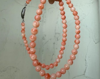 Non-treat Genuine Natural Coral Bead Necklace 8.3mm - 4.5mm Gradient Strand Angel Skin 18” Beautiful Light Pink Hue Excellent Match