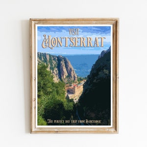 Printable Montserrat Spain Travel Poster, Montserrat Poster, Catalunya Spain Travel Print, Montserrat Barcelona Wall Art, DIGITAL DOWNLOAD