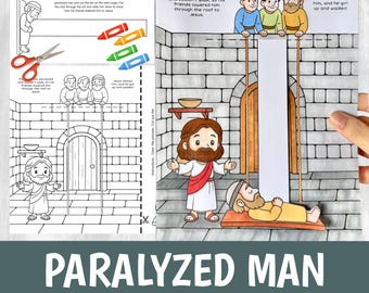 Jesus Heals Paralyzed Man Craft Printable | Bible Story Activity for Kids | Sunday School Cut Glue Worksheet