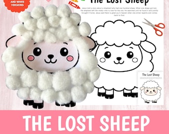 THE LOST SHEEP Cotton Craft Printable | Bible Story Activity for Kids | Sunday School Cut Glue