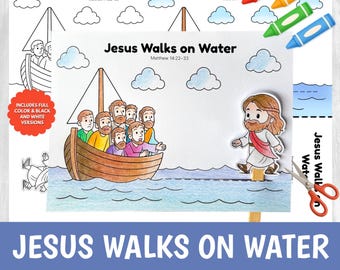 Jesus Walks on Water Craft Printable | Bible Story Activity for Kids | Sunday School | Cut Glue Worksheet
