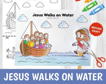 Jesus Walks on Water Craft Printable | Bible Story Activity for Kids | Sunday School | Cut Glue Worksheet