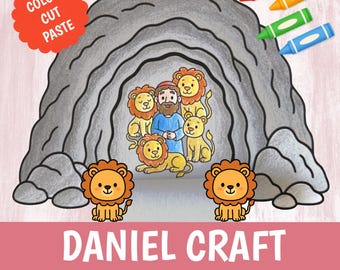 Daniel and Lions Craft Printable | Bible Story Lesson Activity Kids | Sunday School Cut Glue Worksheet