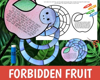 THE FORBIDDEN FRUIT Adam Eve Craft Printable | Bible Story Activity Kids | Sunday School Cut Glue