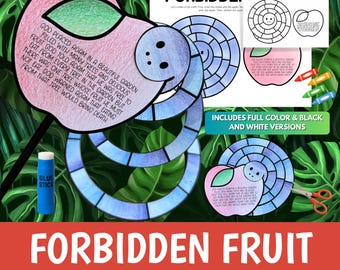 O FRUTO PROIBIDO Adão e Eva Artesanato para Imprimir | Atividade Bíblica para Crianças | Escola Dominical Recorte e Cole