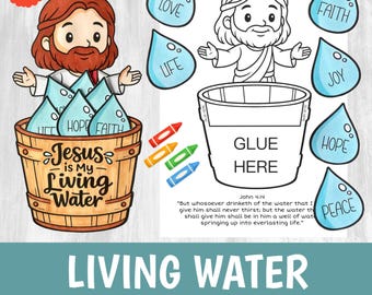 Jesus is The Living Water Craft Printable | Bible Story Activity for Kids | Sunday School Cut Glue Worksheet