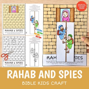 Manualidad imprimible de Rahab y los espías / Actividad de la historia bíblica para niños / Hoja de trabajo para cortar y pegar en la escuela dominical