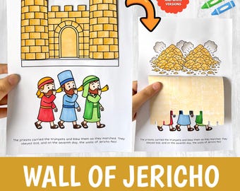 Wall of Jericho Craft Printable | Bible Story Activity for Kids | Sunday School Cut Glue Worksheet