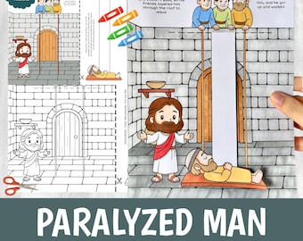 Jesus Heals Paralyzed Man Craft Printable | Bible Story Activity for Kids | Sunday School Cut Glue Worksheet
