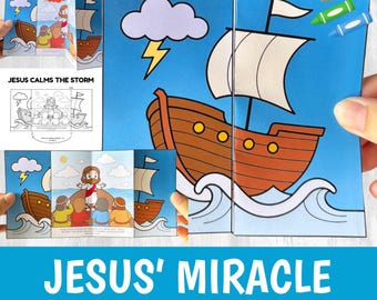 Jesus Calms the Storm Craft Printable | Bible Story Activity for Kids | Sunday School Cut Glue Worksheet