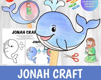 Jonah and The Whale Popsicle Stick Craft Printable | Bible Story Lesson Activity Kids | Sunday School Cut Glue Worksheet