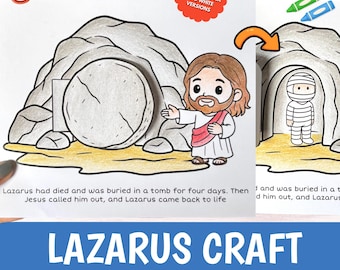 JESUS RAISES LAZARUS Craft Printable | Bible Story Lesson Activity Kids | Sunday School Cut Glue Worksheet