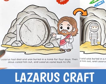 JESUS ERHEBT LAZARUS Handwerk Printable | Bibelgeschichten-Unterrichtsaktivität Kinder | Sonntagsschule Schnitt Kleber Arbeitsblatt
