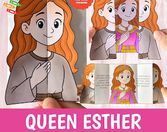 Queen Esther Craft Printable | Bible Story Activity for Kids | Sunday School Cut Glue Worksheet