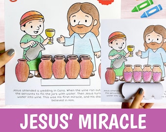Jesus Turns Water Into Wine Miracle Craft Printable | Bible Story Lesson Activity Kids | Sunday School
