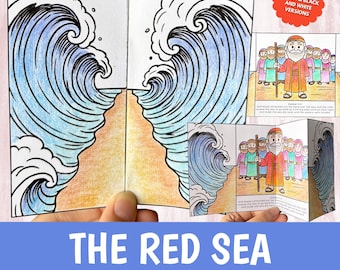 Moses and The Red Sea Craft Printable | Bible Story Activity for Kids | Sunday School Cut Glue Worksheet