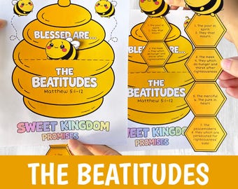 The Beatitudes Bee Craft Printable | Matthew 5:1-12 Sermon on the Mount Activity | Sunday School Bible Craft