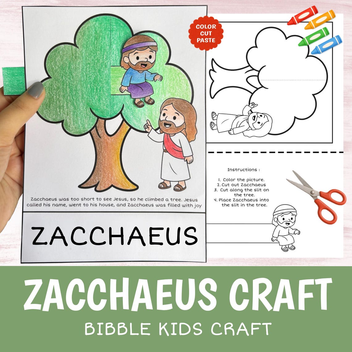 ZACCHAEUS Craft Printable | Bible Story Lesson Activity Kids | Sunday ...