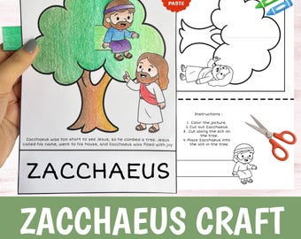 ZACCHAEUS Craft Printable | Bible Story Lesson Activity Kids | Sunday School Cut Glue Worksheet