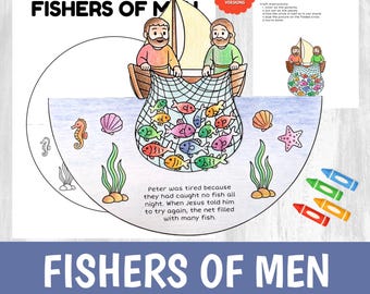Fishers of Men Craft Printable | Bible Story Activity for Kids | Sunday School | Jesus Cut Glue Worksheet