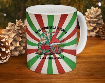 Gnome Hippie Christmas Mug , Gnome Christmas, Retro Christmas, Secret Santa, Christmas gift, Coffee Mug, Hot Chocolate Mug, Vintage ,Mugs