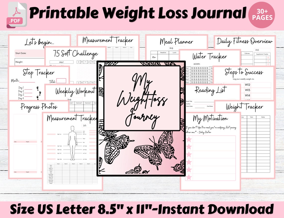 Printable Weight Loss Journal Template PDF Weight Loss Tracker Fitness Printable Weight Loss Journal Template PDF Weight Loss Tracker Fitness