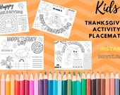 Thanksgiving Coloring Placemat for kids, Printable Thanksgiving Activity’s Instant Download