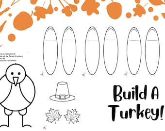 BUILD A TURKEY Thanksgiving craft, Thankful turkey, Thanksgiving coloring activity Instant Download!