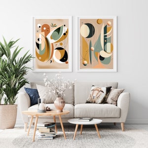 Mid Century Boho Abstract Printable Wall Art, Set of 2, Digital DOWNLOAD, Vintage, Pastel Abstract Art, Geometric Art , Minimalist Boho Vibe