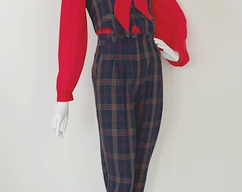1990's Navy Tartan Vest and Pant Set