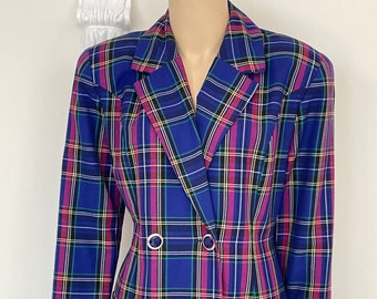 1990's Navy and Pink Checked Jacket