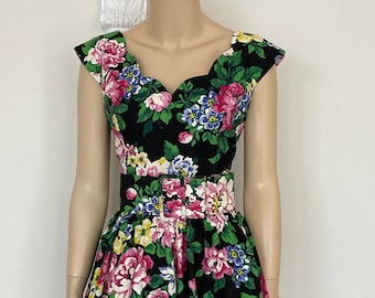 1990's Floral Print Fit and Flare Dress