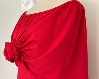 1980's Ruched Cape Neck Dress