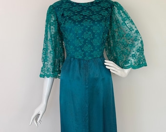 Robe de bal des années 80 en dentelle vert sarcelle